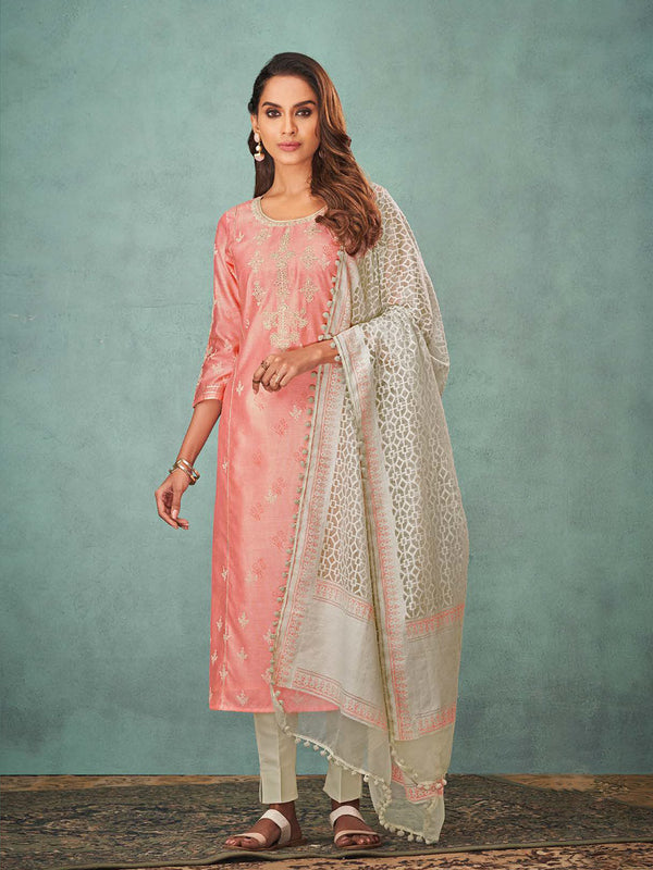 Shimmering Baby Pink Silk Fashionable Salwar Suit