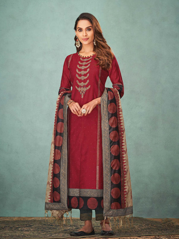 Red & Black Finest Cotton Printed Salwar Suit By Suvidha