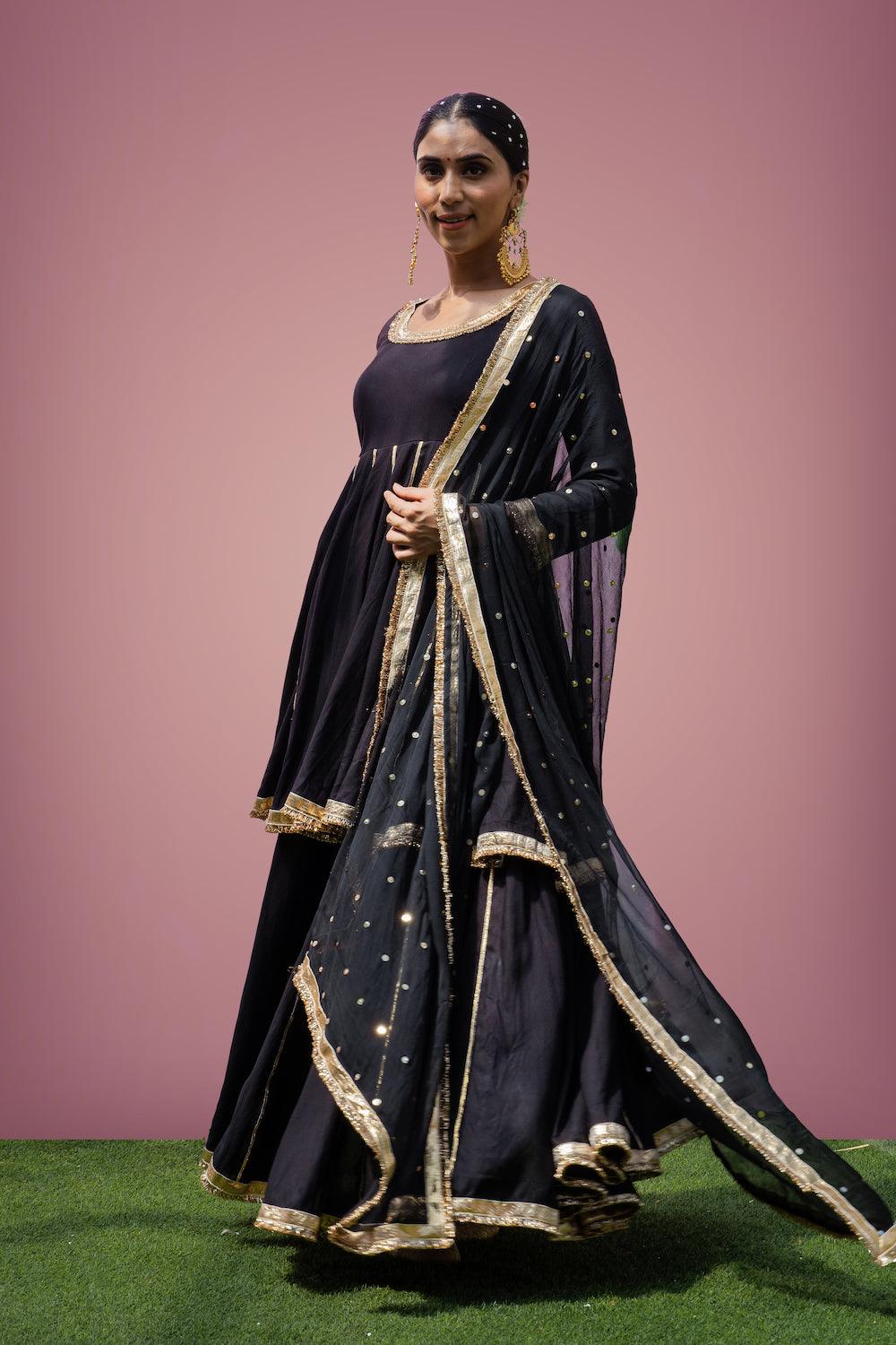 Mehfil Black Anarkali Skirt Set - Indiakreations