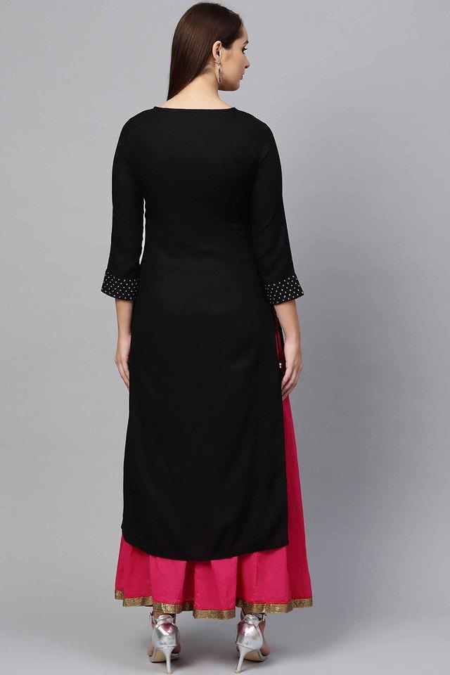 Women Black Rayon A-Line Kurta by Ishin (1pc) - Indiakreations