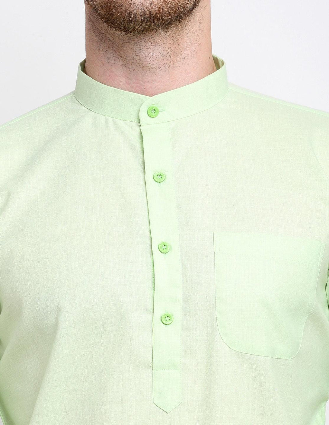 Men's Light Green & White Cotton Solid Kurta With Churidaar Set - Benstoke - Indiakreations