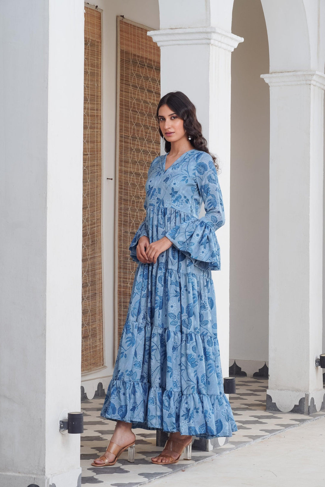 Blue floral frill Maxi - Indiakreations