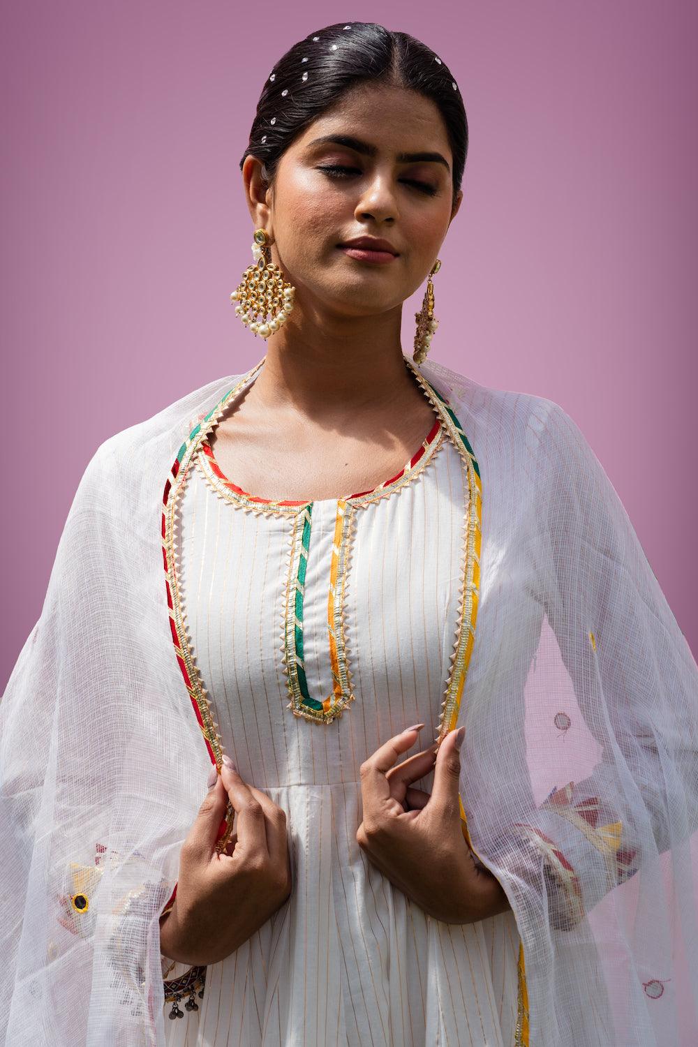 Mehfil White Anarkali Set - Indiakreations