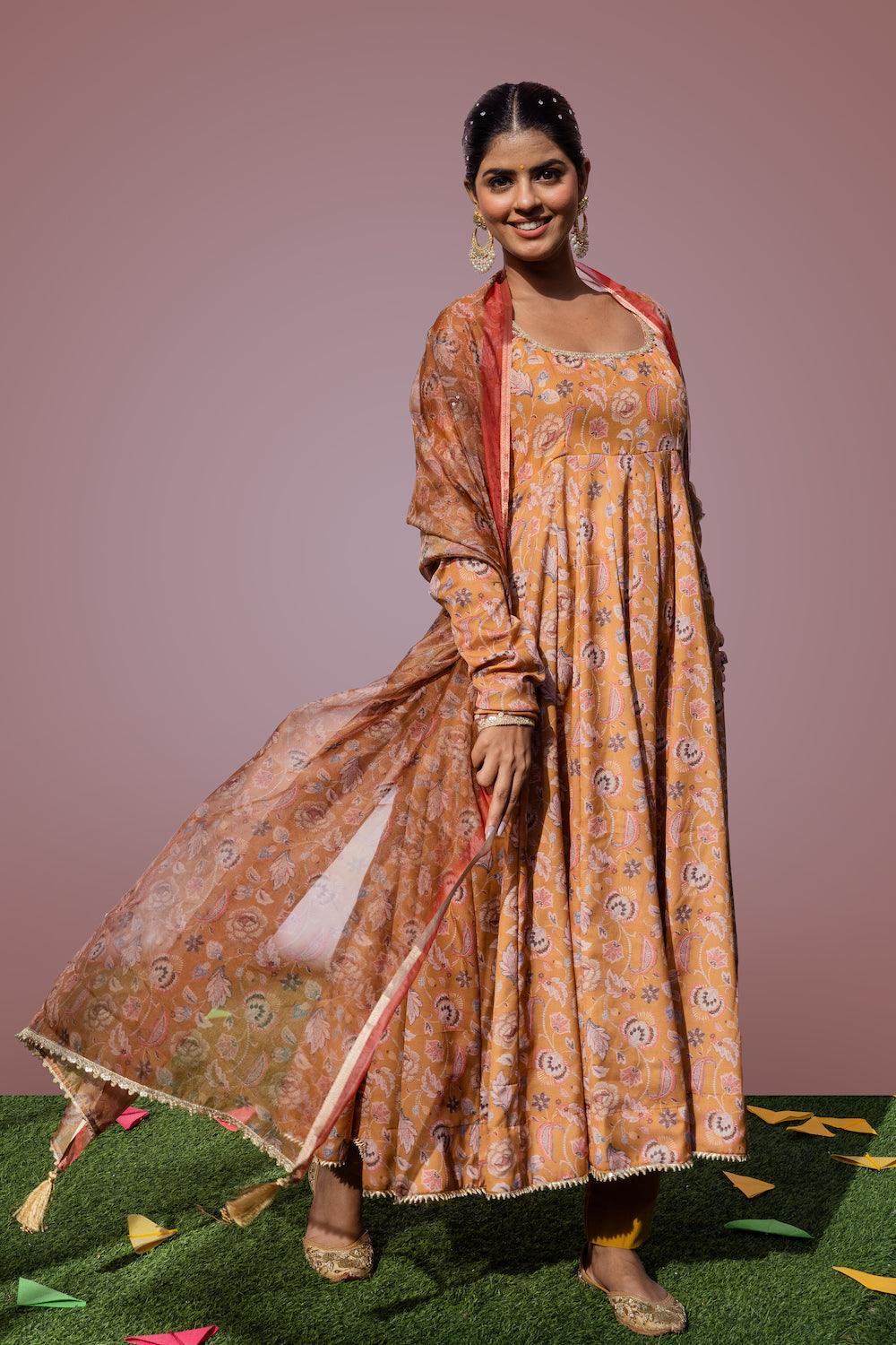 Mehfil Mustard Anarkali Set - Indiakreations