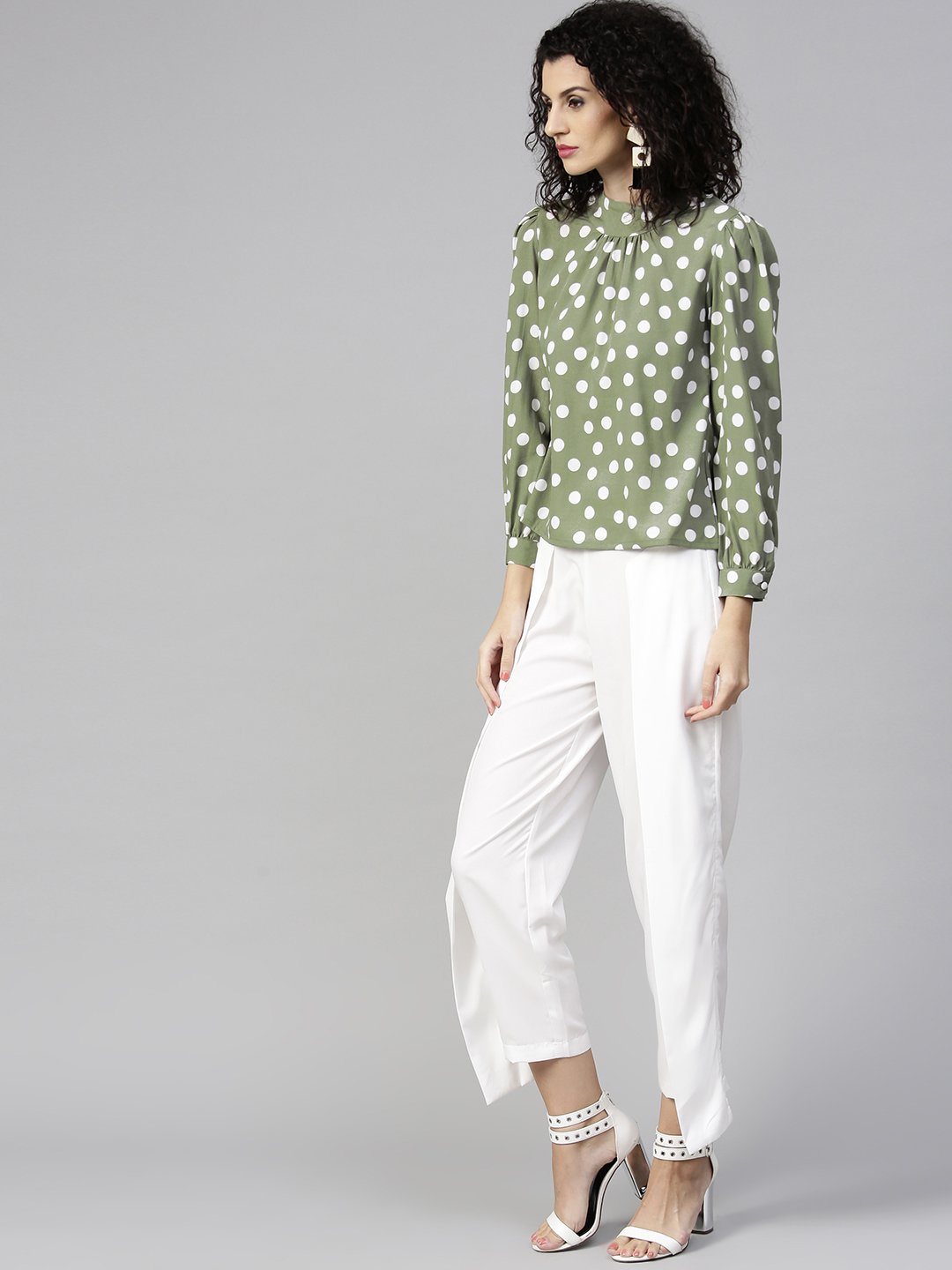 Women Olive Green & White Printed Top with Trousers | NOZ2TOZ - Made In INDIA.