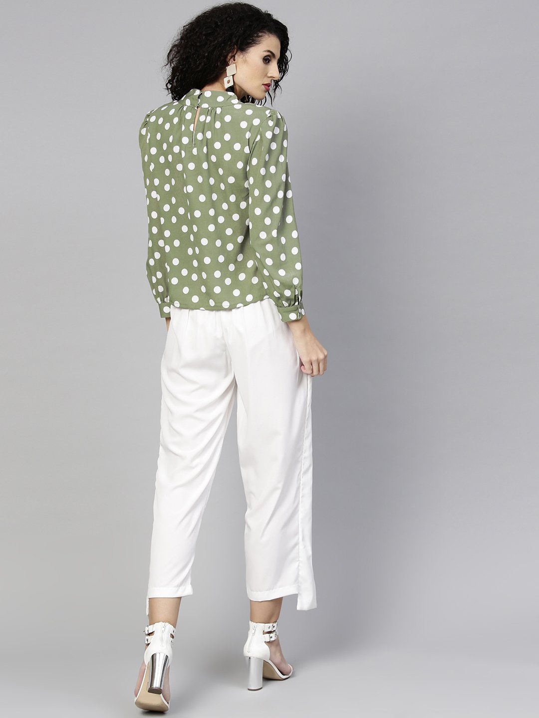 Women Olive Green & White Printed Top with Trousers | NOZ2TOZ - Made In INDIA.