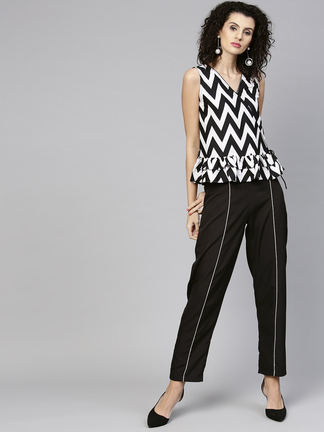 Women Black & White Printed Top with Trouser | NOZ2TOZ - Made In INDIA.