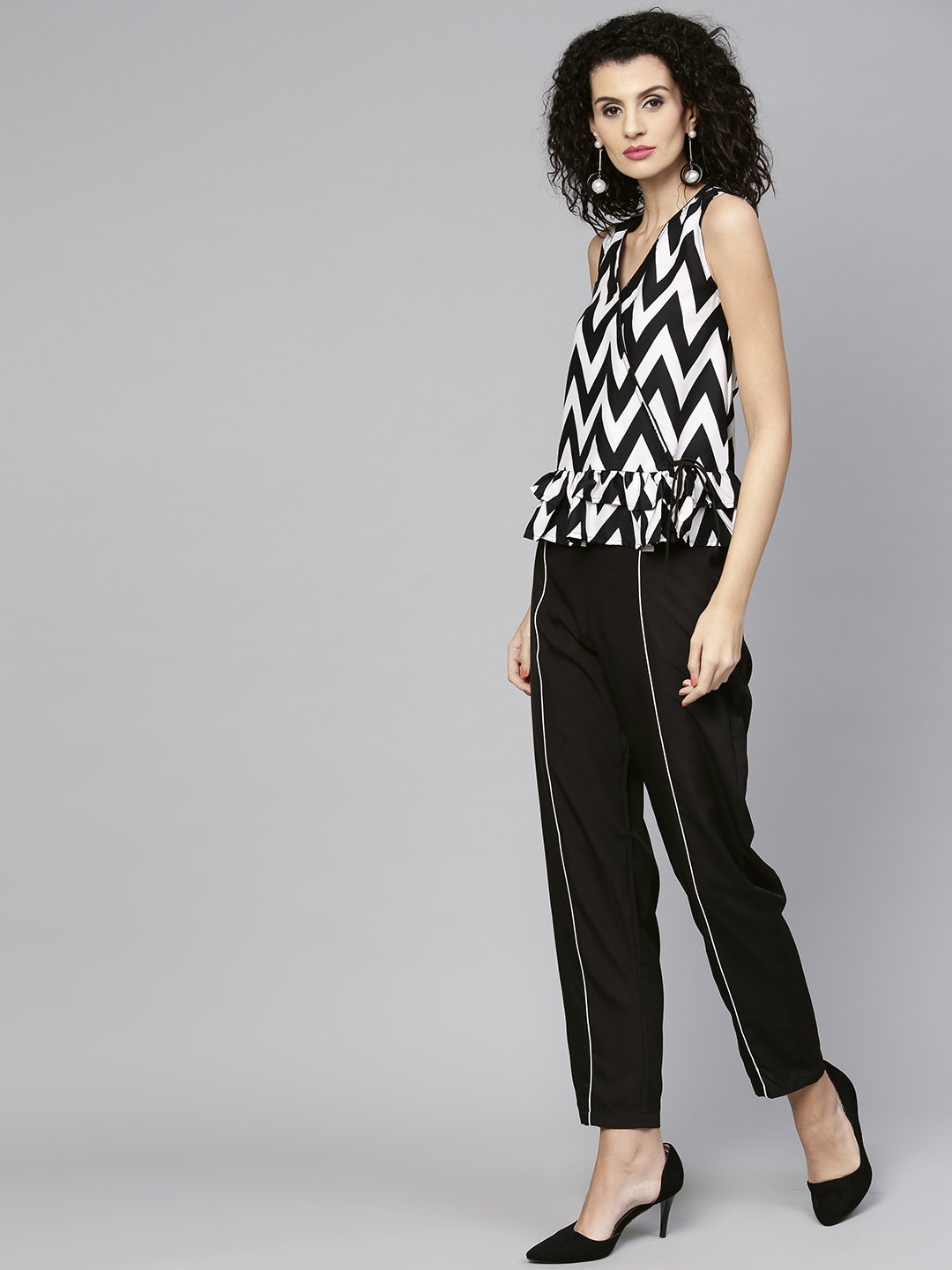 Women Black & White Printed Top with Trouser | NOZ2TOZ - Made In INDIA.