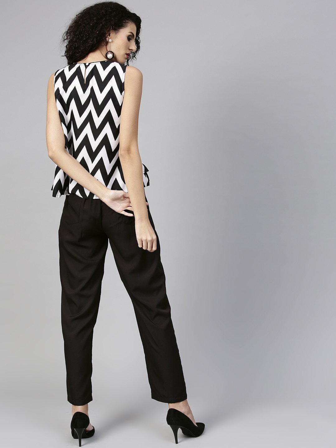 Women Black & White Printed Top with Trouser | NOZ2TOZ - Made In INDIA.