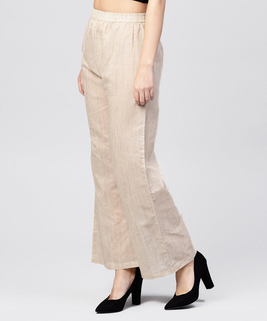 Beige pleated ankle lebgth palazzo | NOZ2TOZ - Made In INDIA.