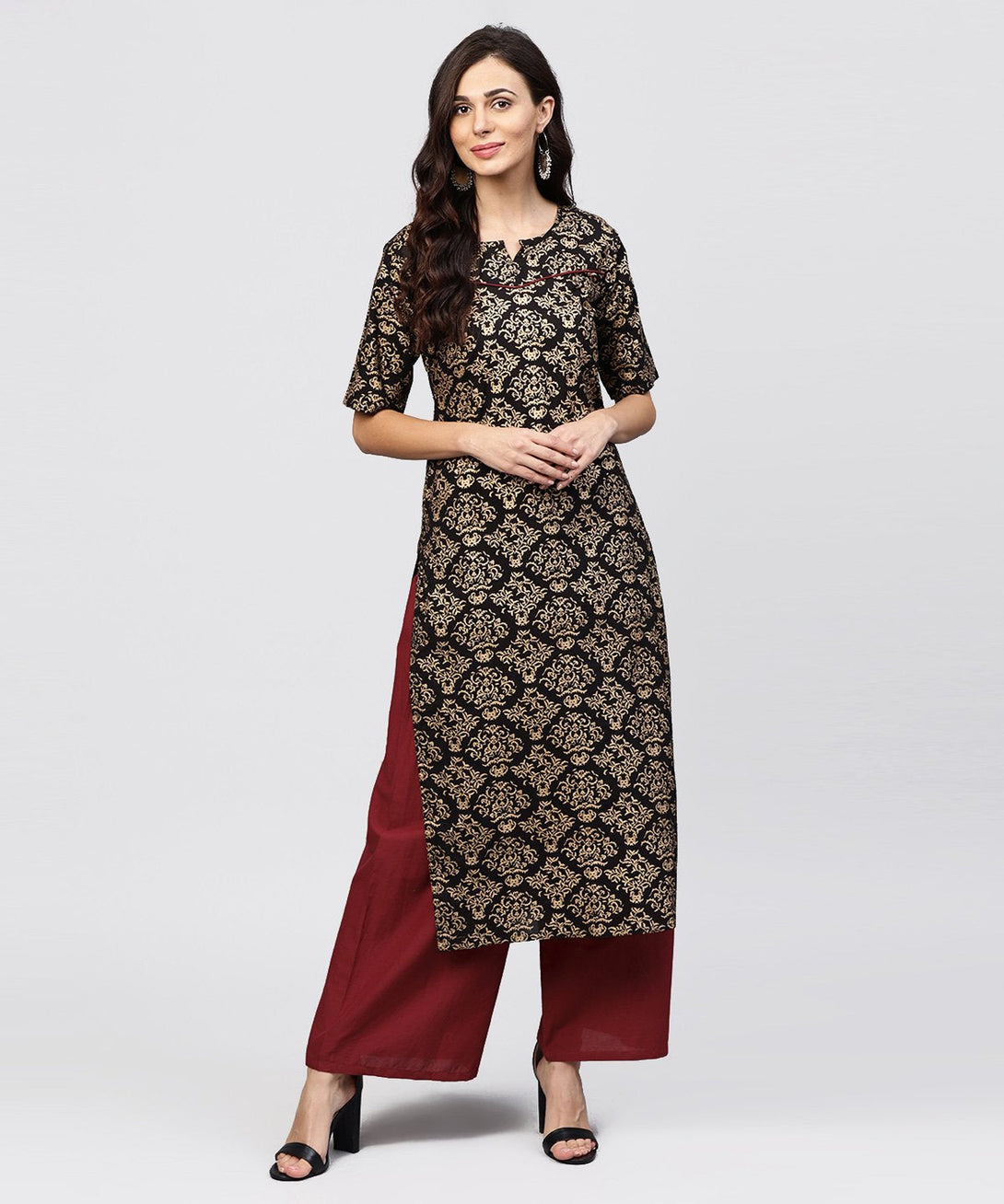 Half slevees Round neck cotton printed kurta with ankle length Palazzo | NOZ2TOZ - Made In INDIA.