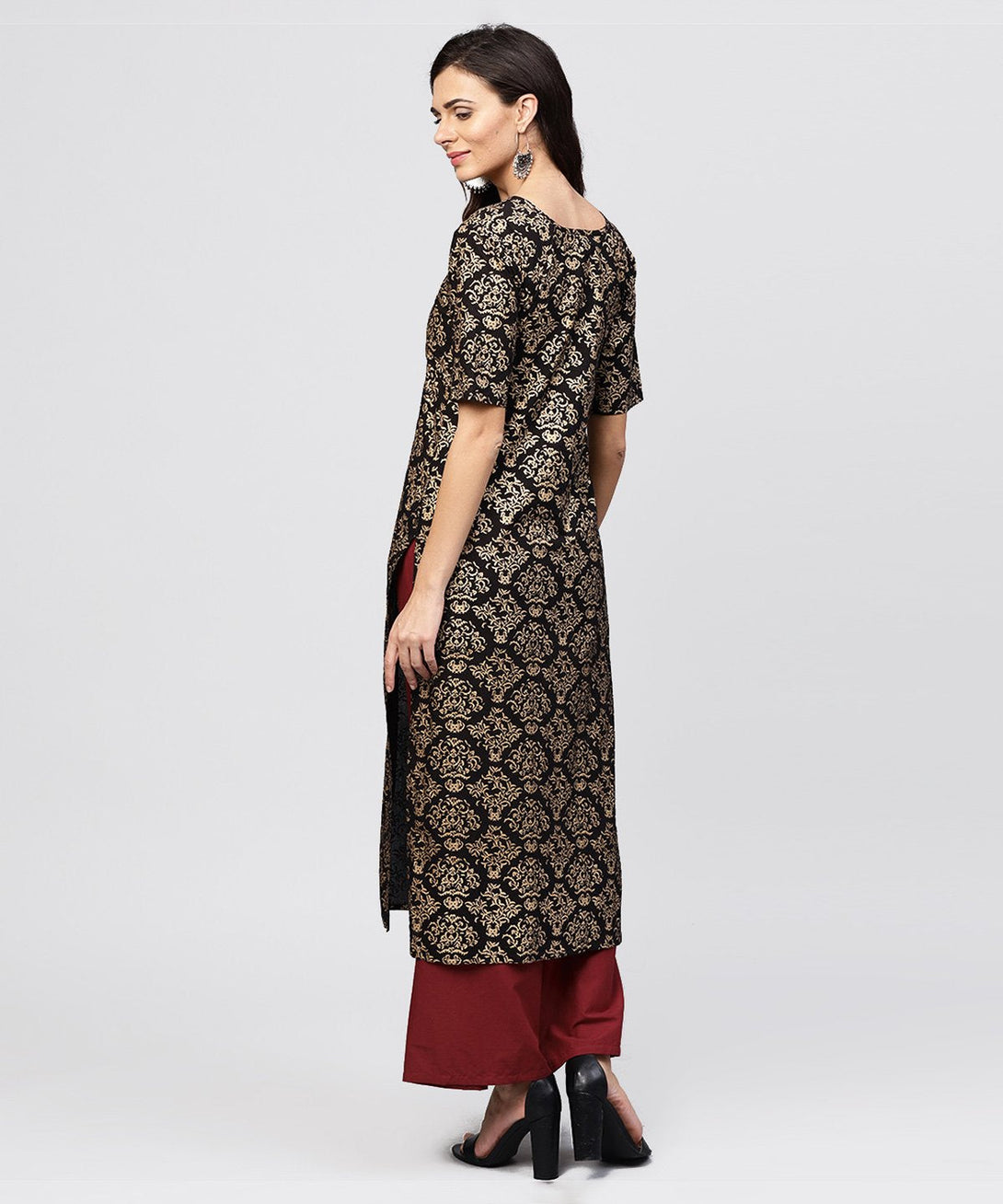 Half slevees Round neck cotton printed kurta with ankle length Palazzo | NOZ2TOZ - Made In INDIA.