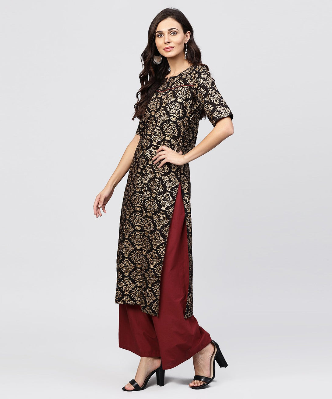 Half slevees Round neck cotton printed kurta with ankle length Palazzo | NOZ2TOZ - Made In INDIA.