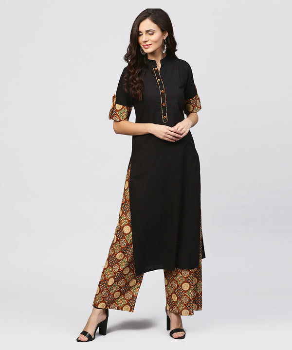 Madarin collar and front placket cotton Kurta with ankle length printed Palazzo | NOZ2TOZ - Made In INDIA.