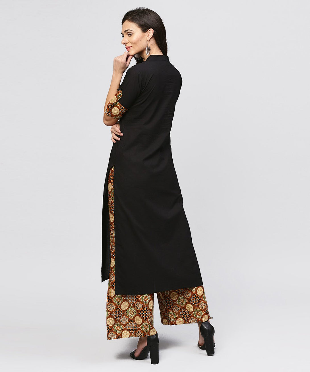 Madarin collar and front placket cotton Kurta with ankle length printed Palazzo | NOZ2TOZ - Made In INDIA.