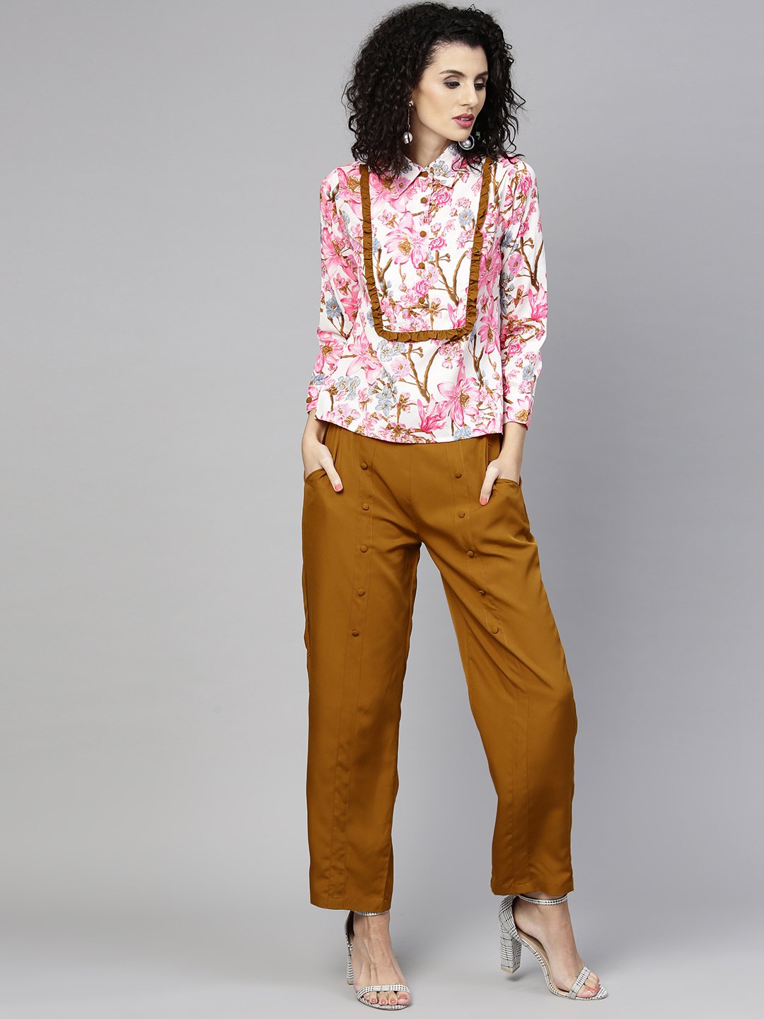 Women Pink & Mustard Yellow Printed Top with Trousers | NOZ2TOZ - Made In INDIA.