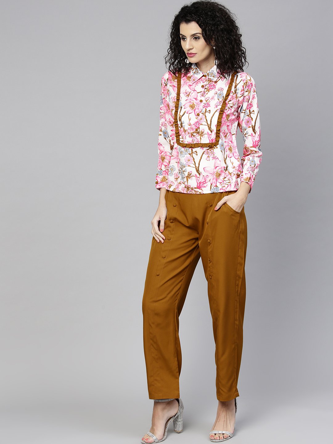 Women Pink & Mustard Yellow Printed Top with Trousers | NOZ2TOZ - Made In INDIA.