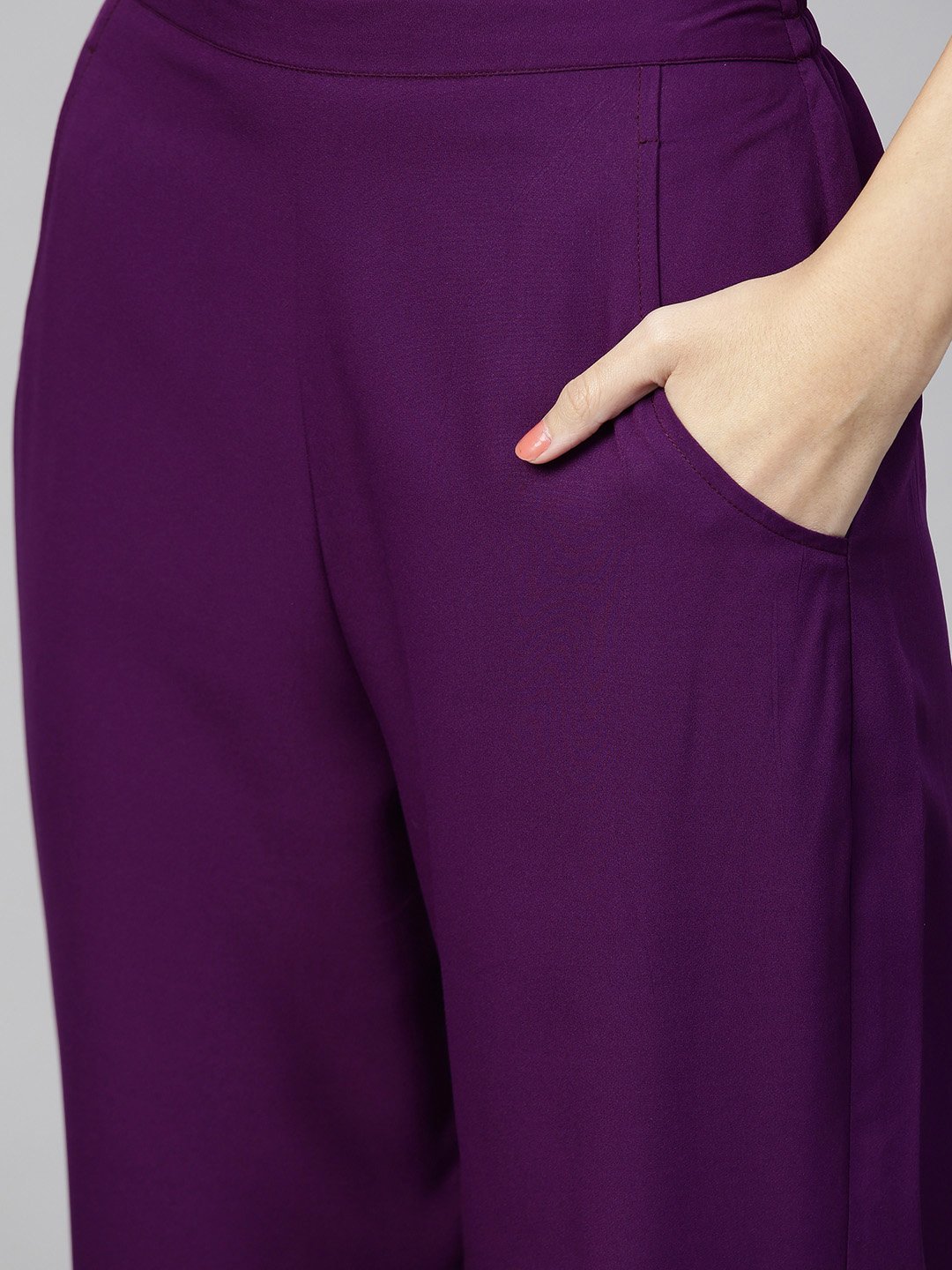 Women Off-White & Purple Solid Top with Trousers | NOZ2TOZ - Made In INDIA.