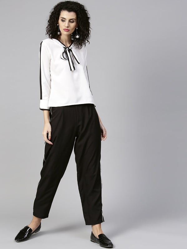 Women White & Black Solid Top with Trousers | NOZ2TOZ - Made In INDIA.