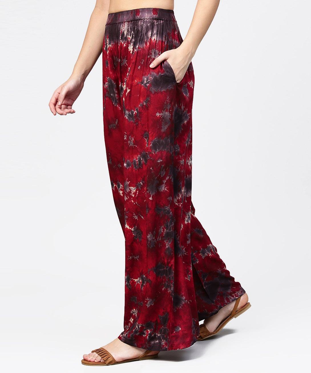 Red tye dye ankle length flared palazzo | NOZ2TOZ - Made In INDIA.