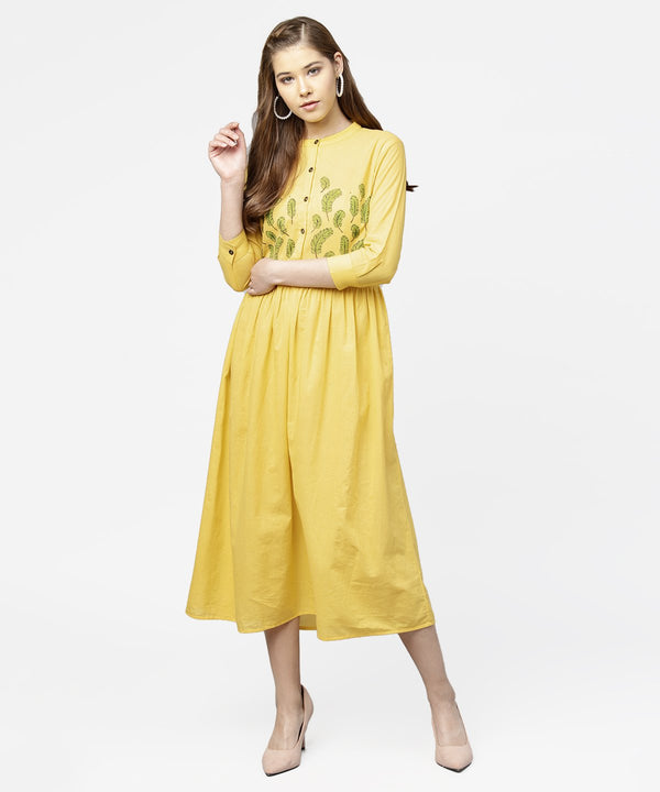 Women Yellow Solid A-Line Dress | NOZ2TOZ - Made In INDIA.