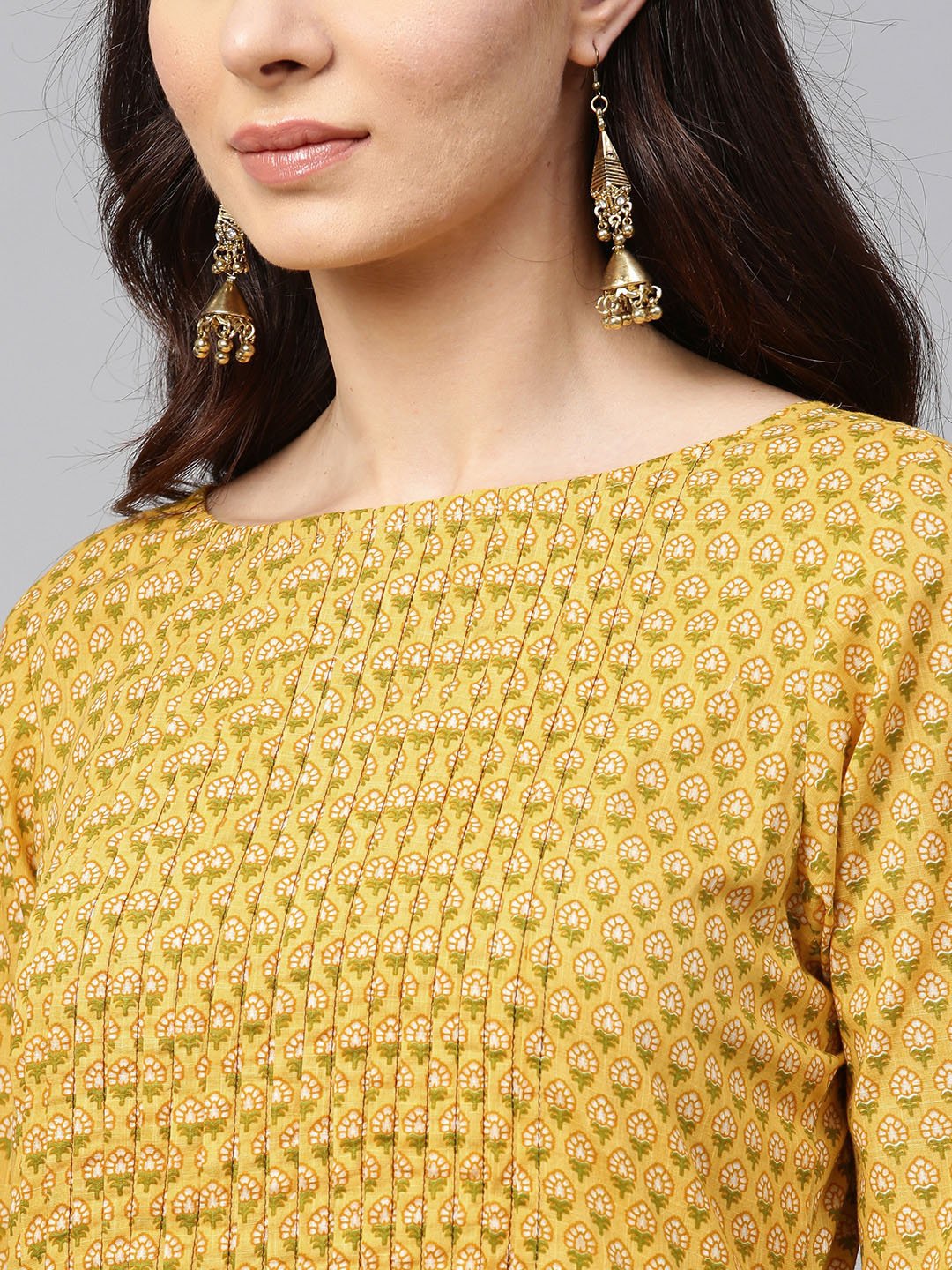 Yellow printed half sleeve cotton straight kurta | NOZ2TOZ - Made In INDIA.