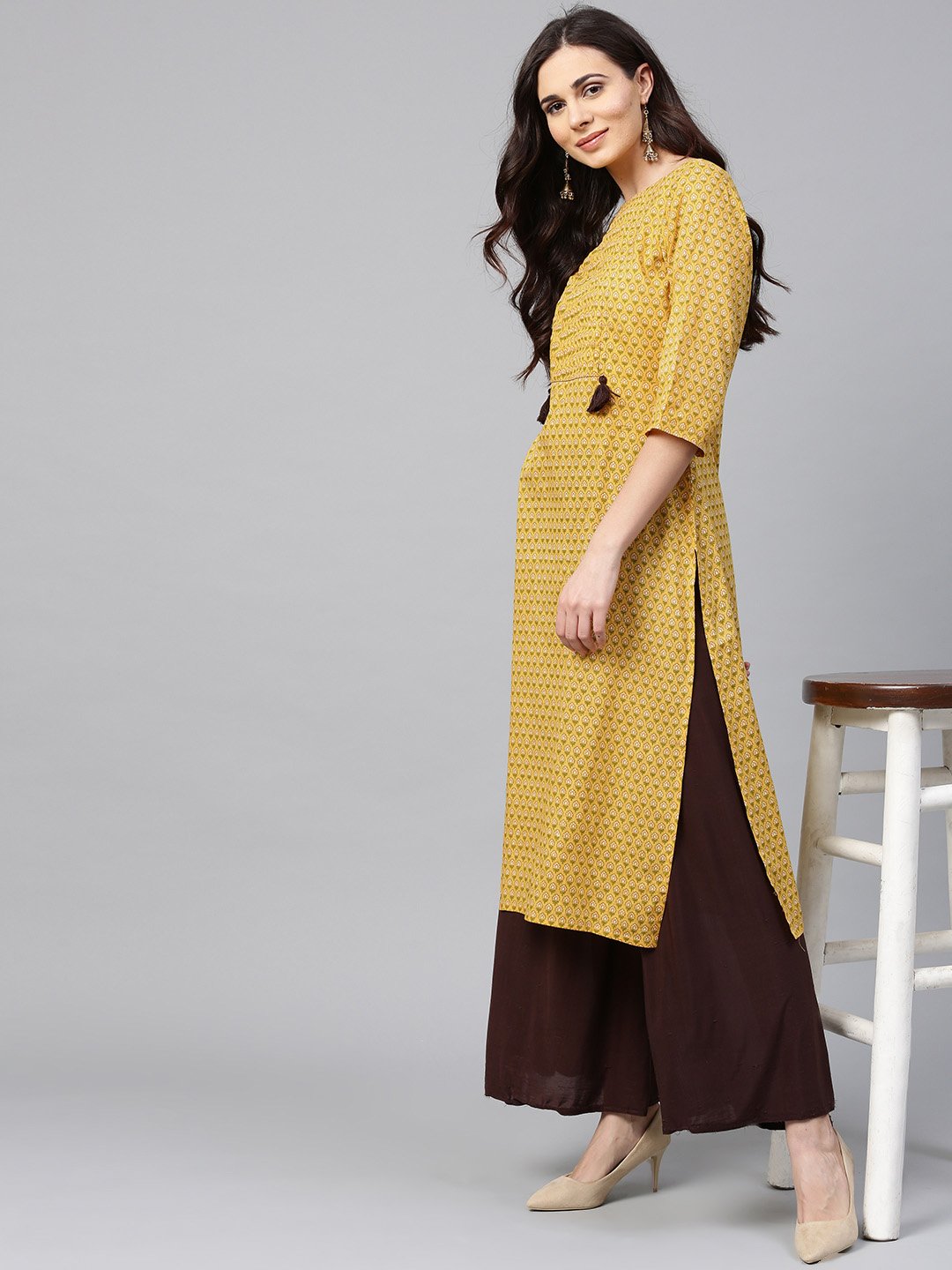 Yellow printed half sleeve cotton straight kurta | NOZ2TOZ - Made In INDIA.