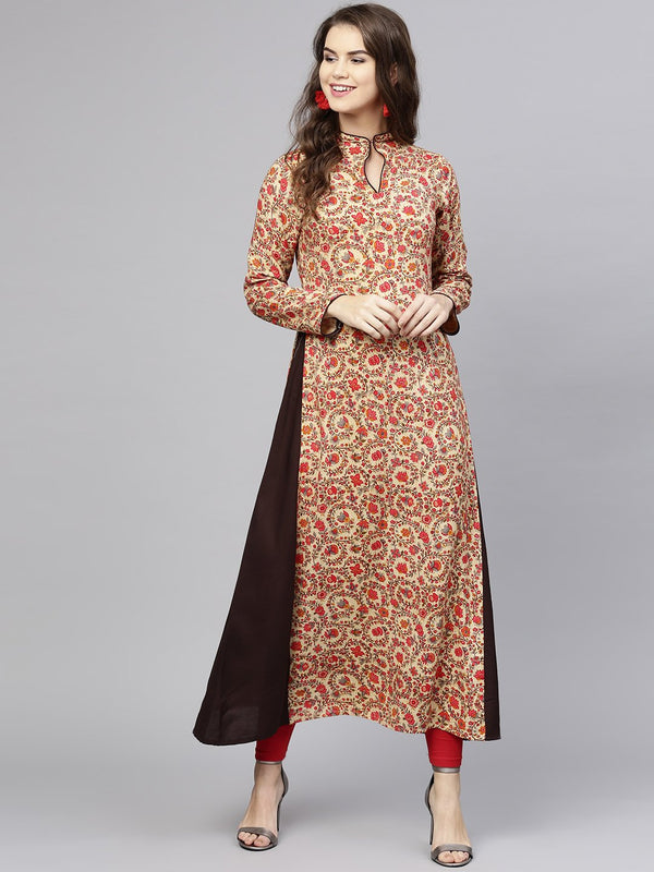 Red printed short sleeve cotton kurta | NOZ2TOZ - Made In INDIA.