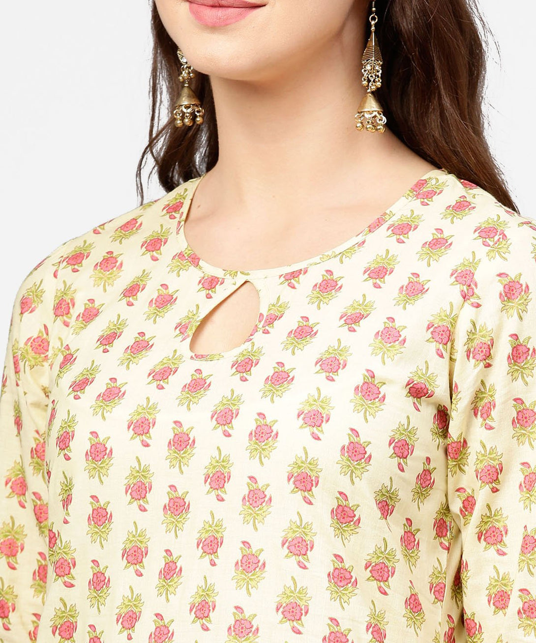 Yellow & Red printed 3/4th sleeve cotton kurta with sharara | NOZ2TOZ - Made In INDIA.