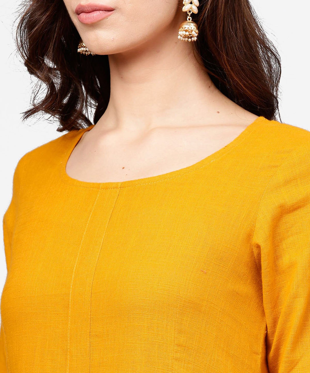 Yellow 3/4th sleeve cotton anarkali kurta with ankle length flared pallazo with gotta work | NOZ2TOZ - Made In INDIA.