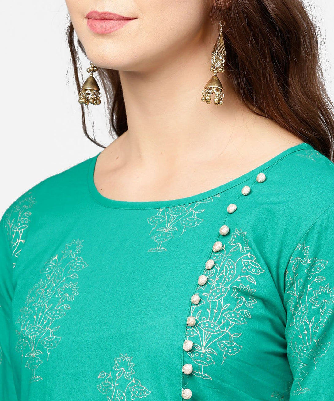 Green 3/4th sleeve cotton Assymetric kurta with black printed skirt | NOZ2TOZ - Made In INDIA.