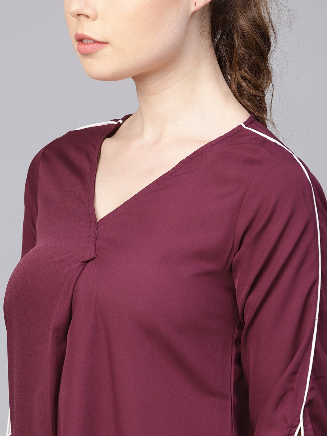 Burgundy A-line dress with knot style sleeves | NOZ2TOZ - Made In INDIA.