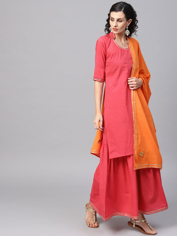 Solid Red Kurta Set with Sharara & Contrasting Dupatta | NOZ2TOZ - Made In INDIA.