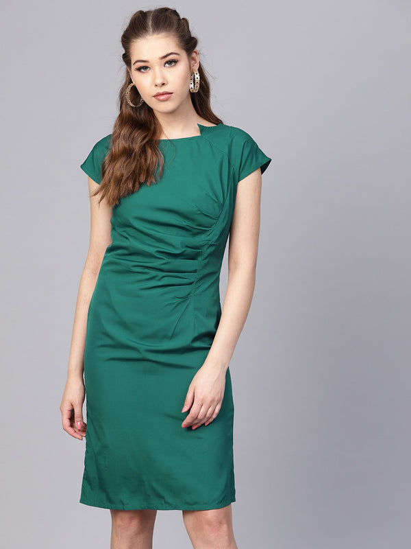 Dark Green Sheath cap sleeve dress | NOZ2TOZ - Made In INDIA.