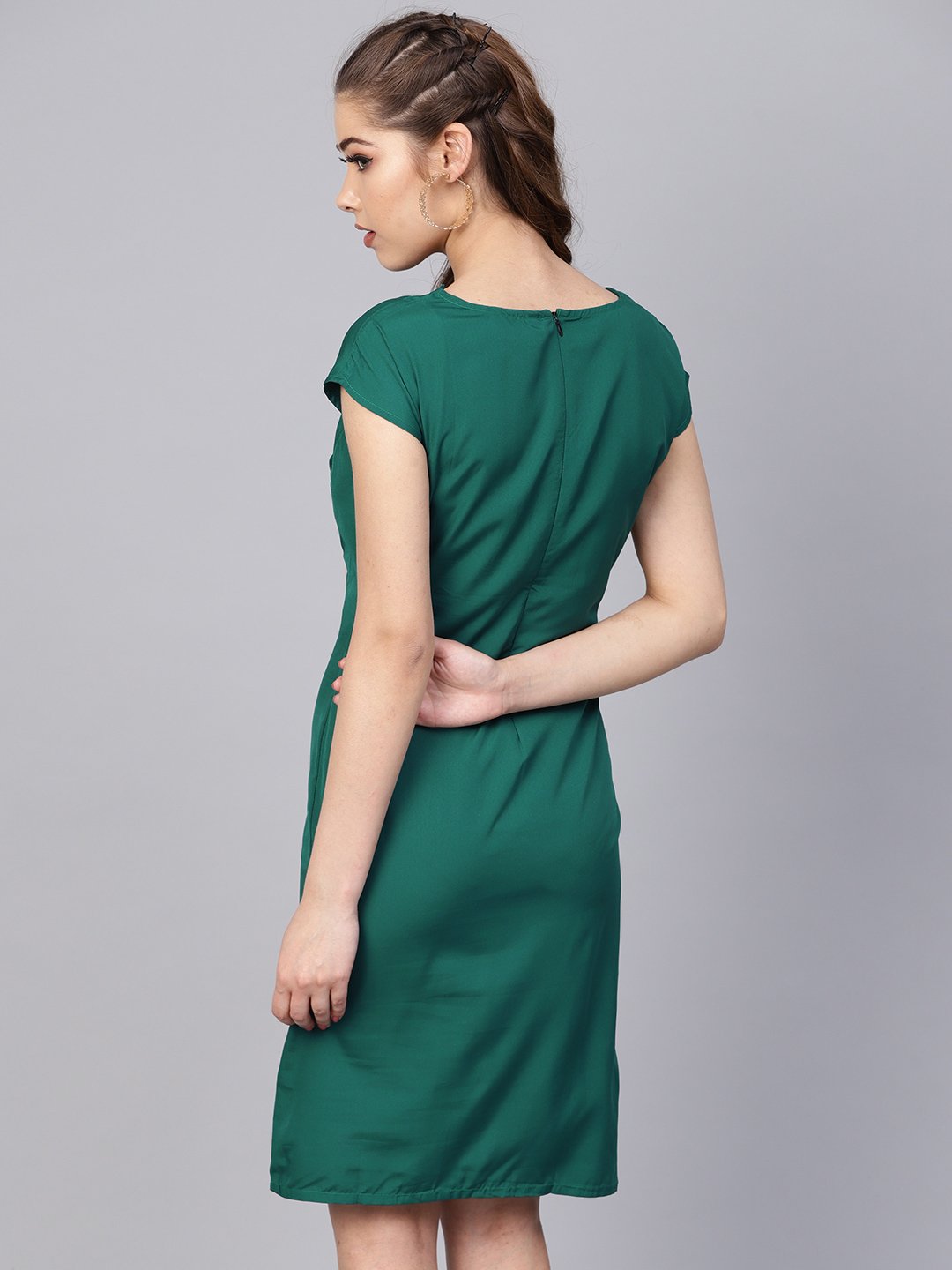 Dark Green Sheath cap sleeve dress | NOZ2TOZ - Made In INDIA.