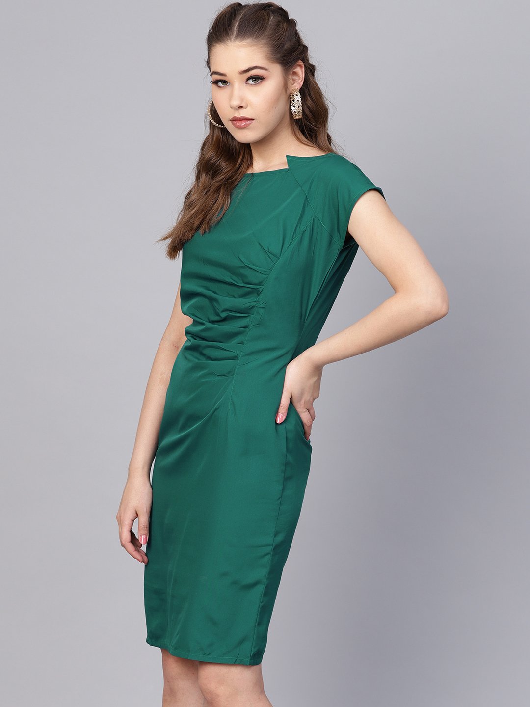 Dark Green Sheath cap sleeve dress | NOZ2TOZ - Made In INDIA.