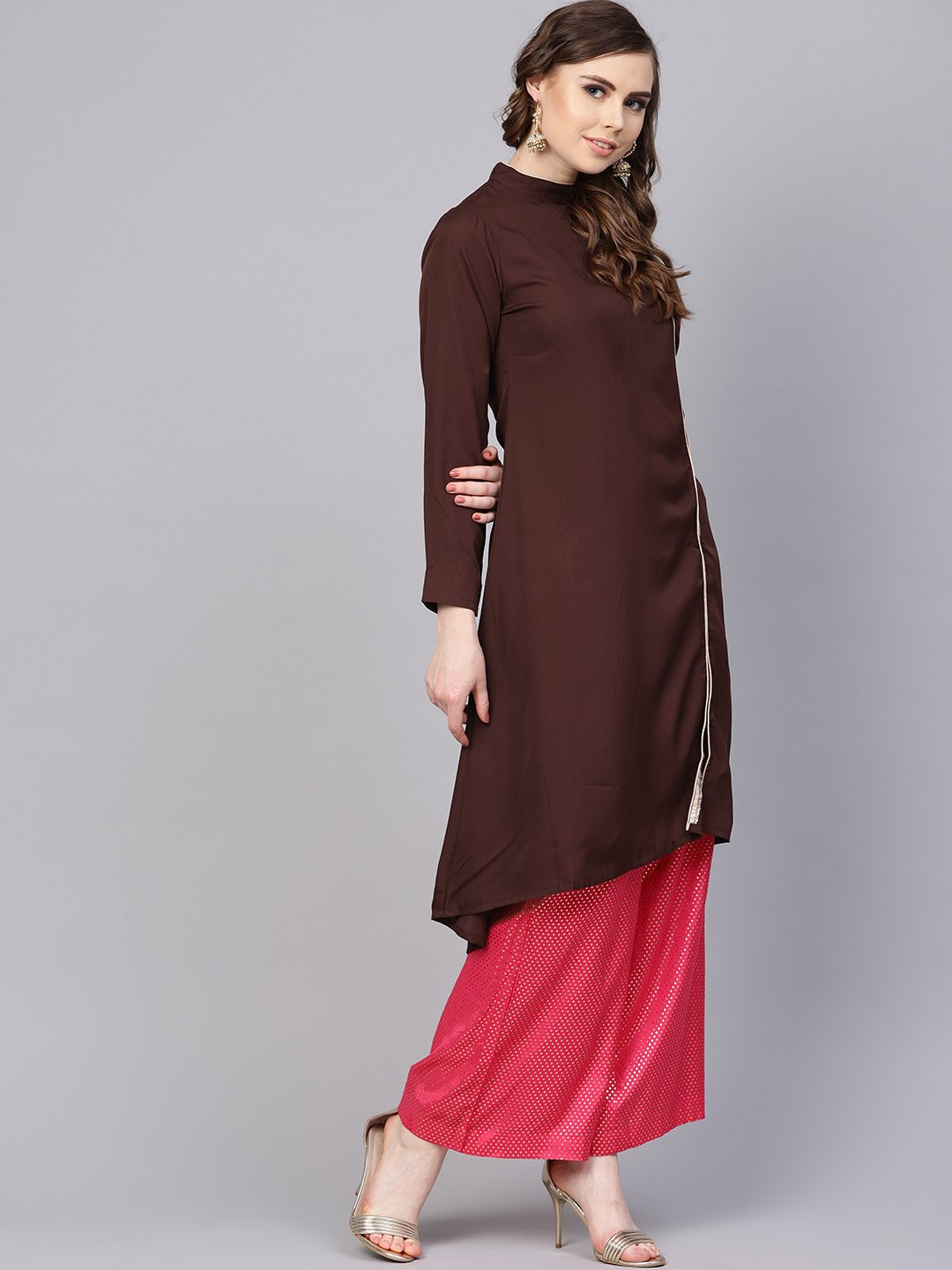 Chocolate Brown Kurta With Side Slit & roll Colllar | NOZ2TOZ - Made In INDIA.