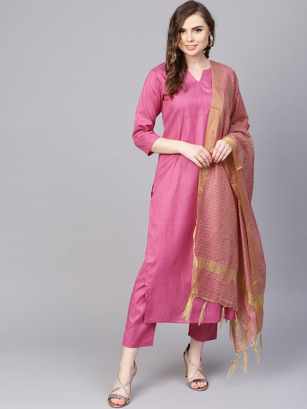 Solid Mauve Kurta set with ankle length Pant & Dupatta | NOZ2TOZ - Made In INDIA.