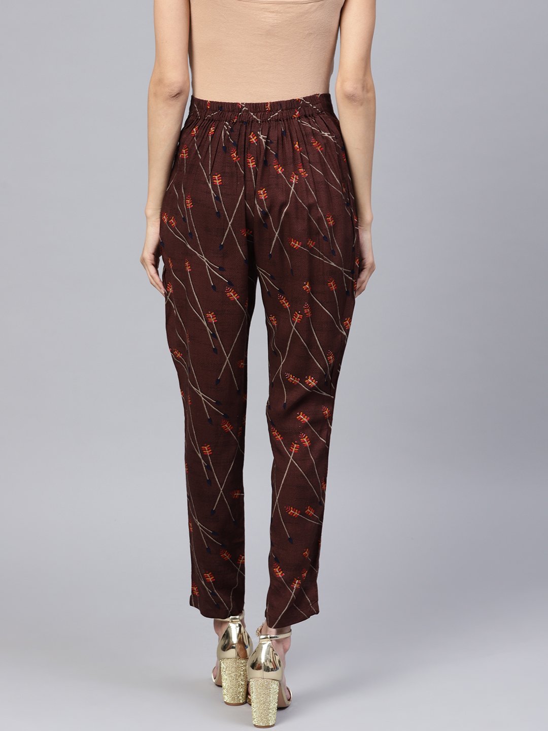 Dark Brown Printed Peeka A Boo Pants | NOZ2TOZ - Made In INDIA.