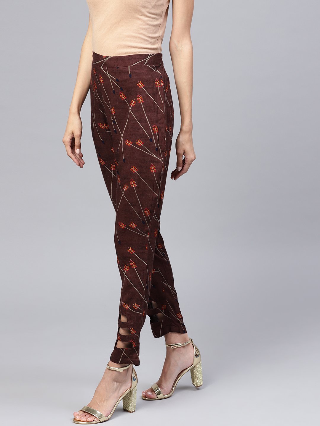 Dark Brown Printed Peeka A Boo Pants | NOZ2TOZ - Made In INDIA.