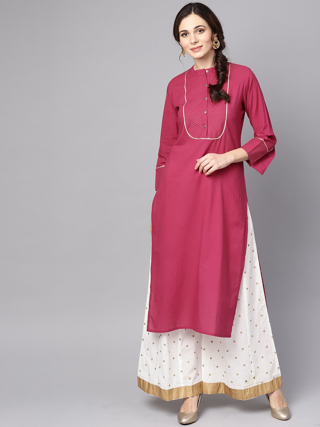 Burgundy Kurta Detailed with Gotta & Golden thread stitch at Yoke | NOZ2TOZ - Made In INDIA.