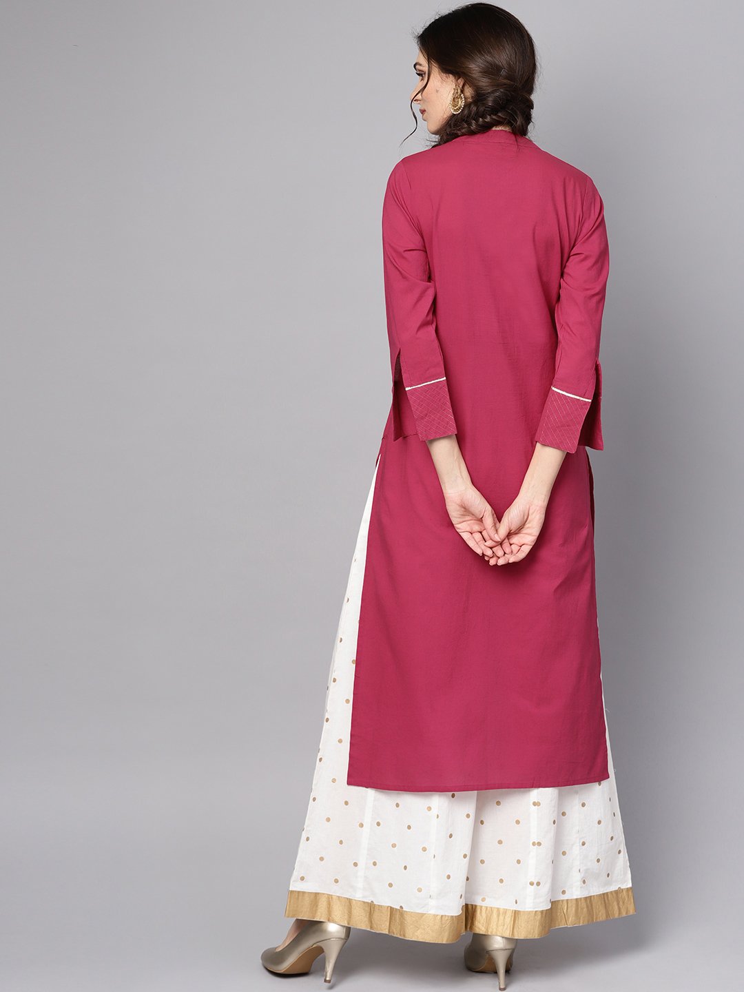 Burgundy Kurta Detailed with Gotta & Golden thread stitch at Yoke | NOZ2TOZ - Made In INDIA.