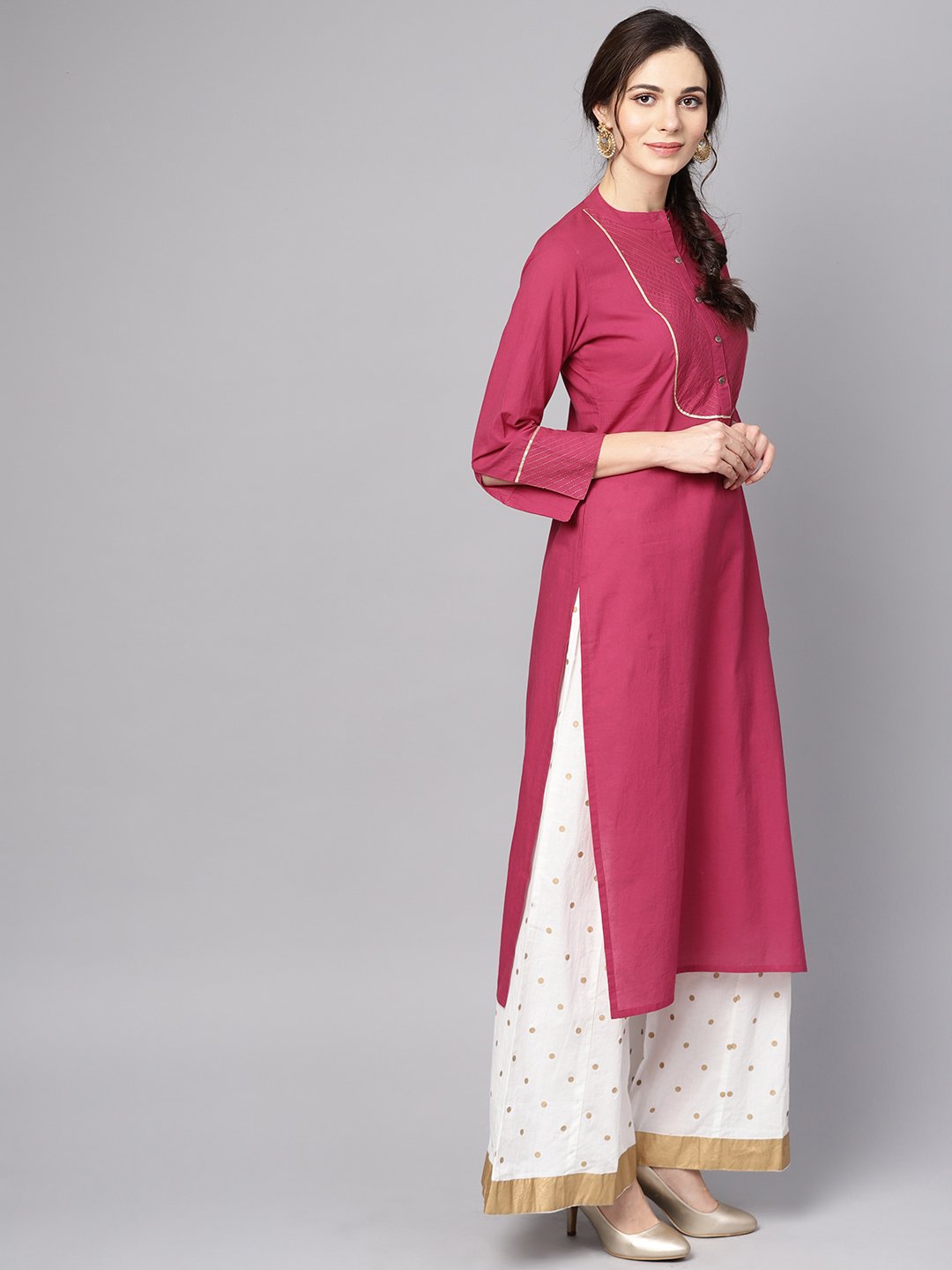 Burgundy Kurta Detailed with Gotta & Golden thread stitch at Yoke | NOZ2TOZ - Made In INDIA.