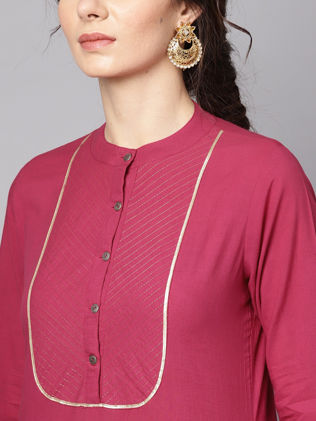 Burgundy Kurta Detailed with Gotta & Golden thread stitch at Yoke | NOZ2TOZ - Made In INDIA.