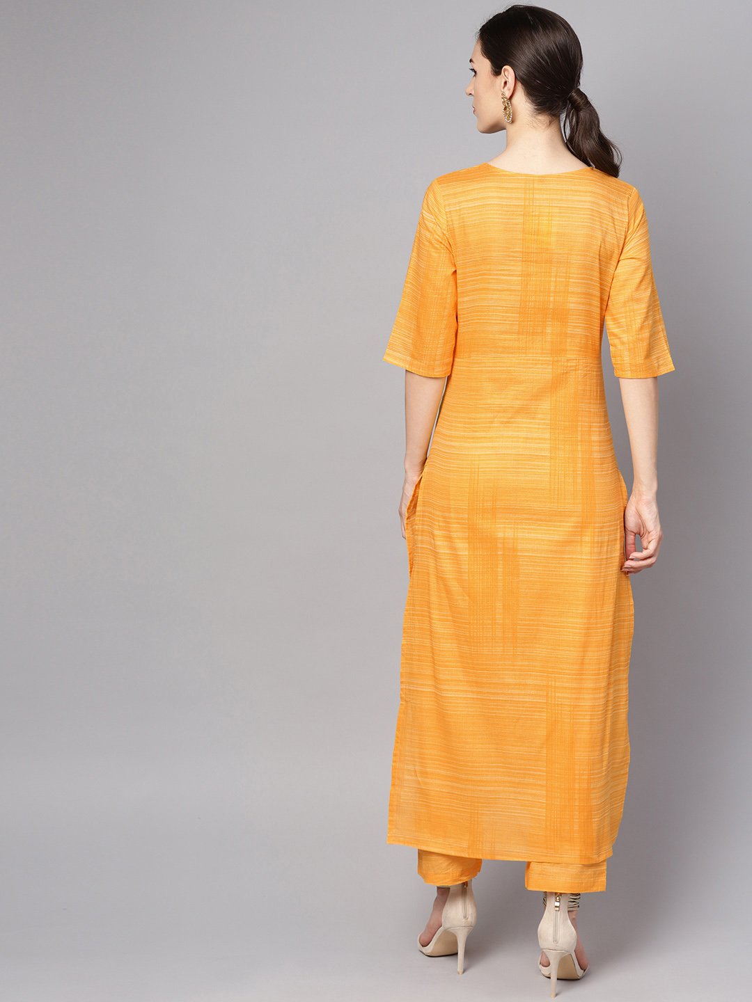 Yellow cotton slub half sleeve Kurta Set with Pants | NOZ2TOZ - Made In INDIA.