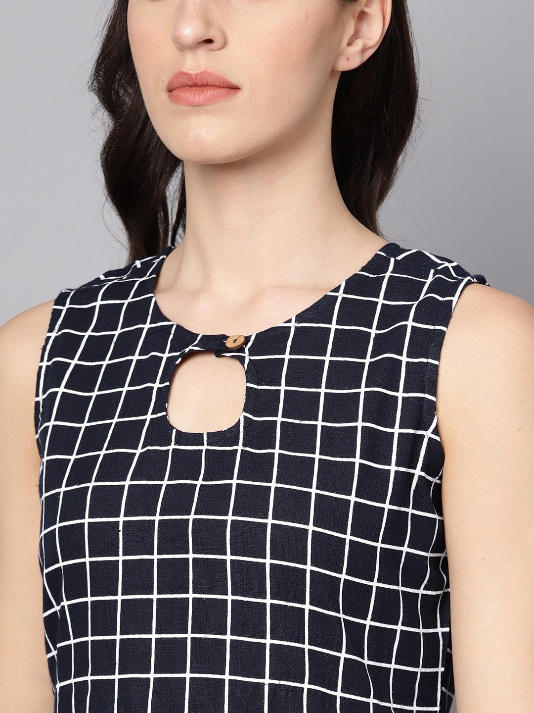 Black & White Checked Assyemtric kurta with Keyhole Neckline | NOZ2TOZ - Made In INDIA.