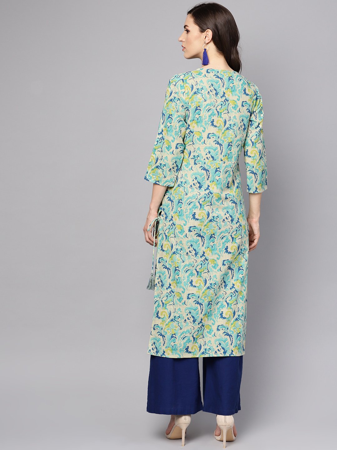 Green printed 3/4th sleeve cotton printed kurta | NOZ2TOZ - Made In INDIA.