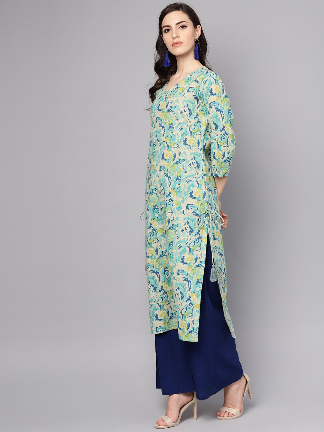 Green printed 3/4th sleeve cotton printed kurta | NOZ2TOZ - Made In INDIA.