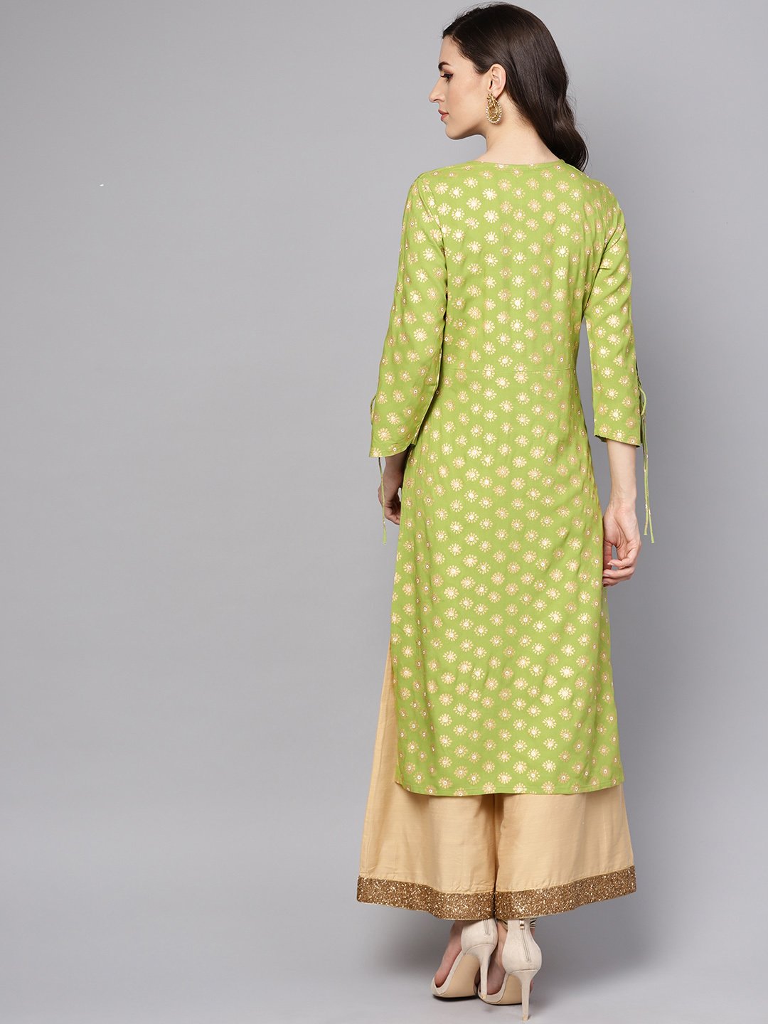 Green printed 3/4th sleeve rayon printed kurta | NOZ2TOZ - Made In INDIA.