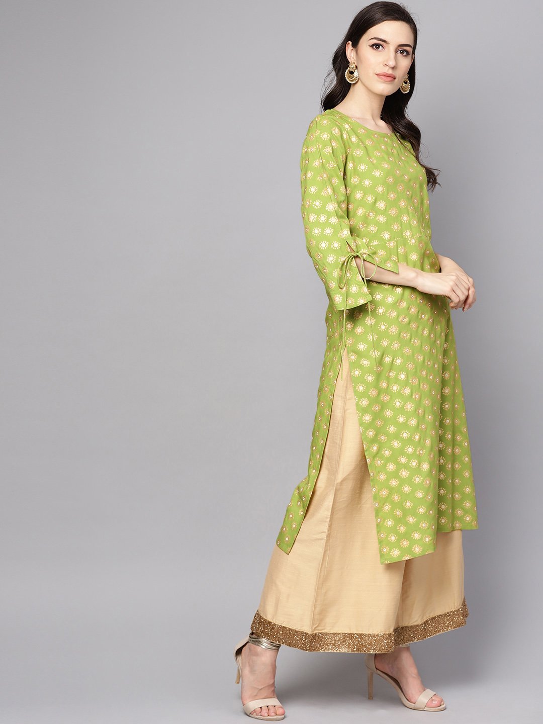 Green printed 3/4th sleeve rayon printed kurta | NOZ2TOZ - Made In INDIA.